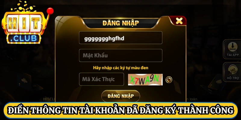 Điền thông tin tài khoản đã đăng ký thành công