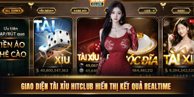 Giao diện Tài Xỉu Hitclub hiển thị kết quả realtime